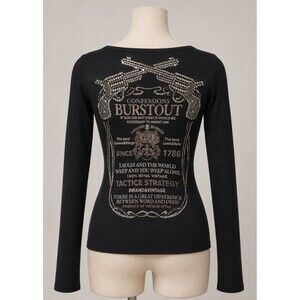 INGNI Japanese Y2K Gyaru Black Rhinestone Gun Graphic Long Sleeve Baby Tee Top S
